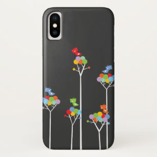 Whimsical Cute Tweet Birds Colorful Fun Tree Stipp iPhone X Hoesje