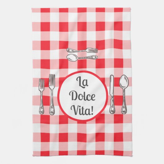 Whimsical Cutlery Dolce Vita Red Check Theedoek (Verticaal)