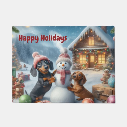 Whimsical Dachshund Christmas Deurmat (Voorkant)