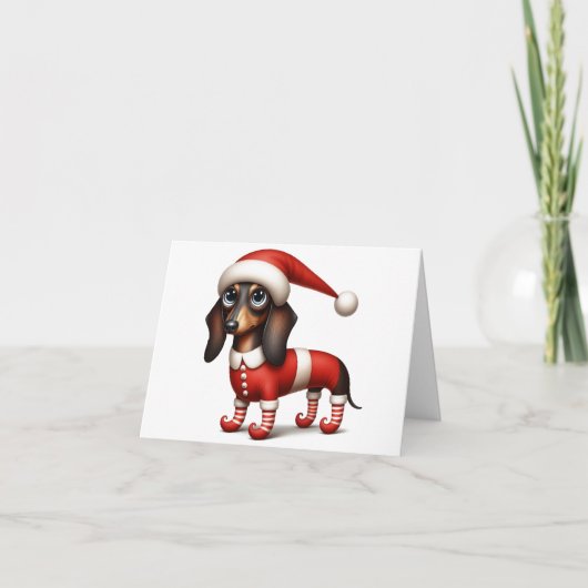 WHIMSICAL DACHSHUND ELF KERST KAART (Voorkant)