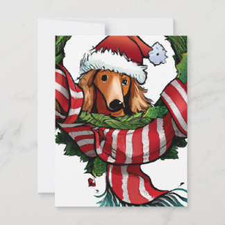 Whimsical Dachshund en Wreater Kerstgroet Feestdagenkaart