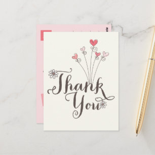 Whimsical Daisies Pink Hearts Verjaardag Dank u Briefkaart