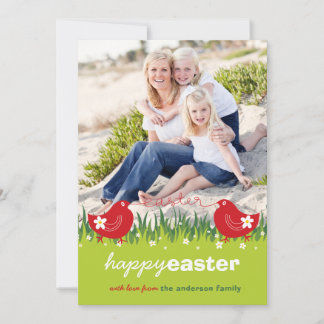 Whimsical Daisies Red Chicks Easter Photo Card Feestdagenkaart