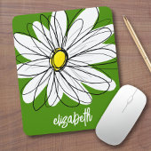 Whimsical Daisy - avocado groene trendy scriptnaam Muismat