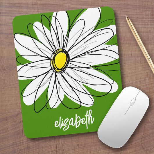 Whimsical Daisy - avocado groene trendy scriptnaam Muismat