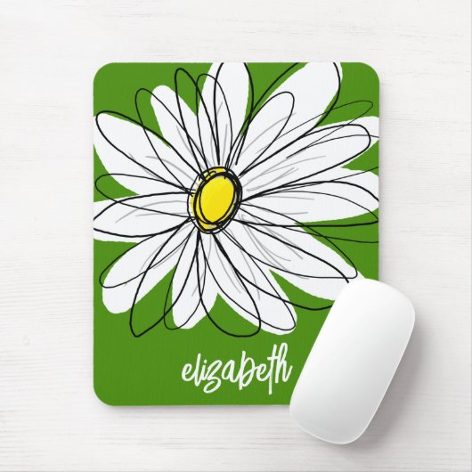 Whimsical Daisy - avocado groene trendy scriptnaam Muismat (Met muis)