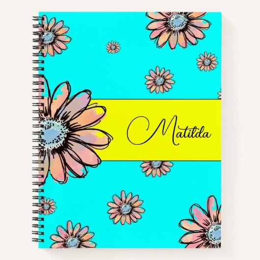 Whimsical Daisy bloem Aangepaste tekst Notitieboek (Voorkant)