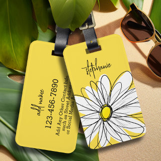 Whimsical Daisy Custom Text en kan kleur bewerken Bagagelabel