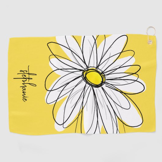 Whimsical Daisy Custom Text en kan kleur bewerken Golfhanddoek (Horizontaal)