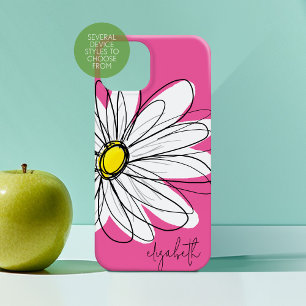 Whimsical Daisy Floral - roze geel en naam iPhone 13 Mini Hoesje