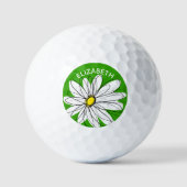 Whimsical Daisy met Name - Green and Yellow Golfballen (Voorkant)