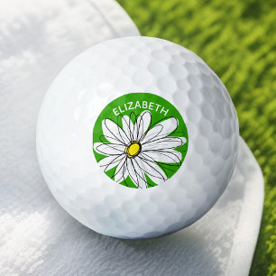 Whimsical Daisy met Name - Green and Yellow Golfballen