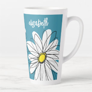 Whimsical Daisy - orchid - trendy script name Latte Mok