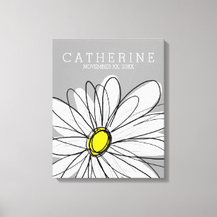 Whimsical Daisy Yellow en Grey Kinder Room Canvas Afdruk