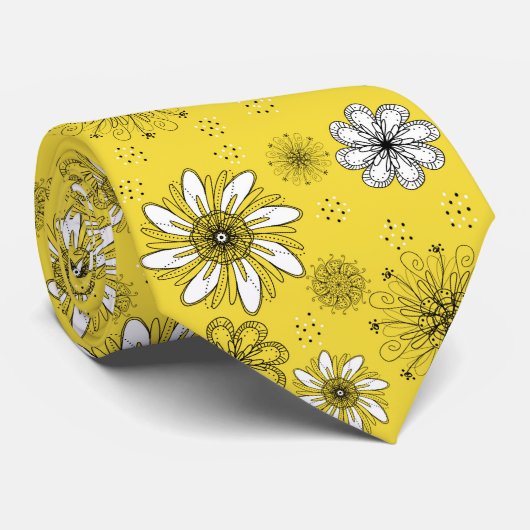 Whimsical Daisy Yellow en White  Stropdas (Opgerold)