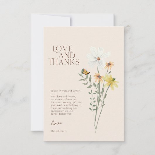 Whimsical Daisy Yellow Wildflower Liefde en Bedank Bedankkaart (Voorkant)