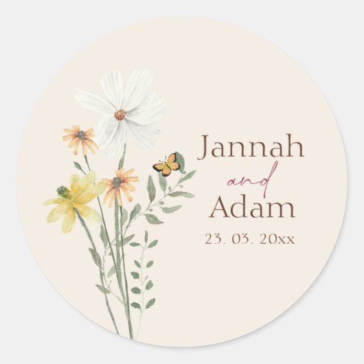 Whimsical Daisy Yellow Wildflower Ronde Sticker (Voorkant)