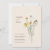 Whimsical Daisy Yellow Wildflowers Wedding Kaart (Voorkant)