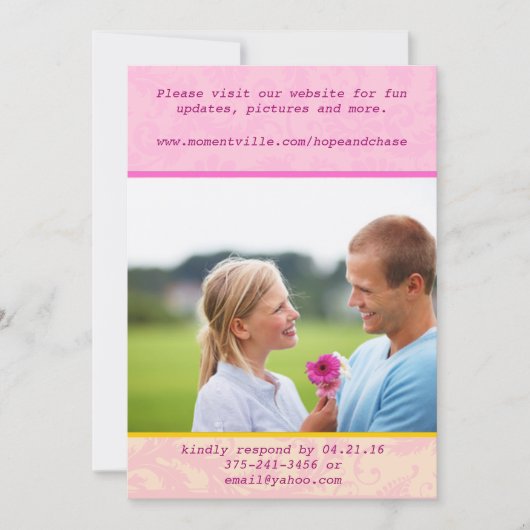 Whimsical Damask Photo Wedding Invitation Kaart (Voorkant)