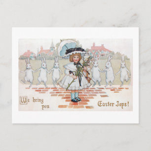 Whimsical Dancing Easter Bunnies and Child Briefkaart