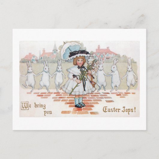 Whimsical Dancing Easter Bunnies and Child Briefkaart (Voorkant)