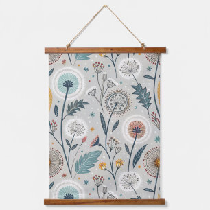 Whimsical Dandelion & Floral Folk Art Naadloos Hangend Wandkleed