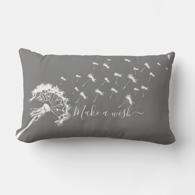 Whimsical Dandelion Make a Wish Grey White Kussen (Voorkant)