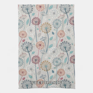Whimsical Dandelion - Rood, Geel, Wit & Blauwgroen Theedoek