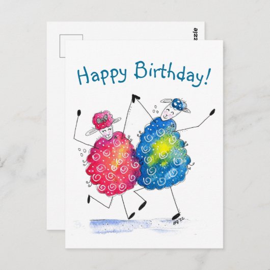 Whimsical Dansende Sheep Briefkaart (Voorkant / Achterkant)