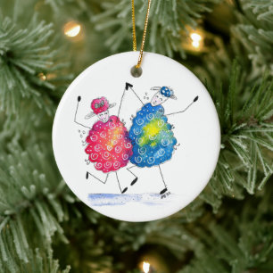 Whimsical Dansende Sheep Keramisch Ornament