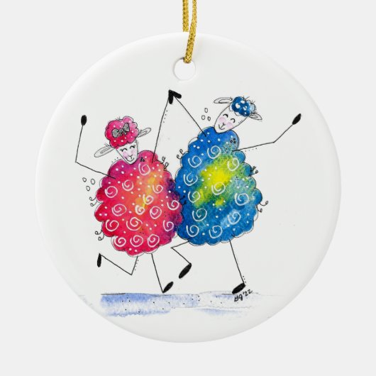 Whimsical Dansende Sheep Keramisch Ornament (Voorkant)