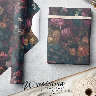 Whimsical Dark Moody Boho Floral Decoupage Cadeaupapier