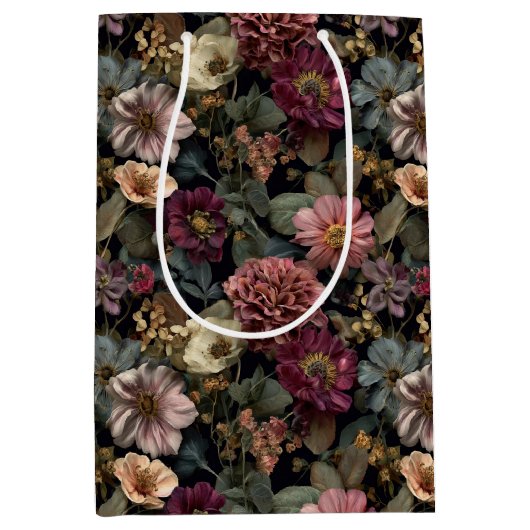 Whimsical Dark Moody Gemuteerd Roze en Groene Bloe Medium Cadeauzakje (Voorkant)