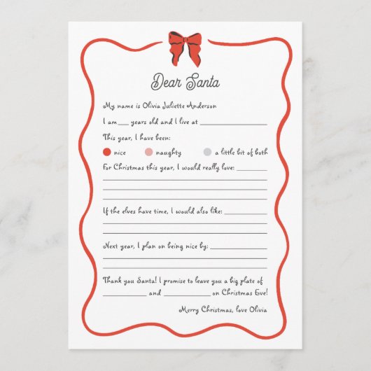 Whimsical Dear Santa Wish List for Kids (Voorkant)
