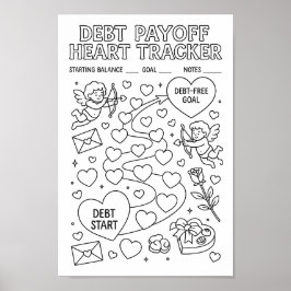 Whimsical Debt Payoff Valentijns's Heart Tracker Poster