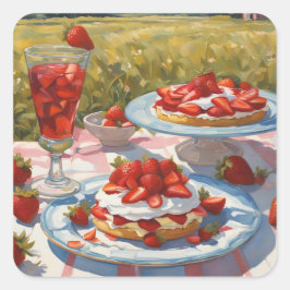 Whimsical decadent Strawberry Shortcake party Vierkante Sticker