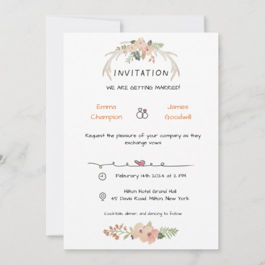 Whimsical, décalé, Faire-part de mariage à main ti (Dos)