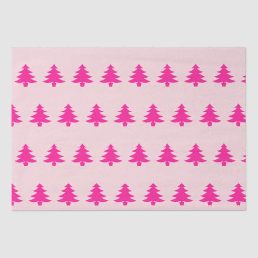 Whimsical Deep Pink kerstbomen Bord Roze Tissuepapier (Voorkant)