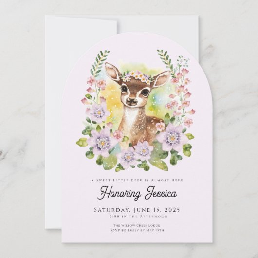 Whimsical Deer Baby shower Invitation Kaart (Voorkant)