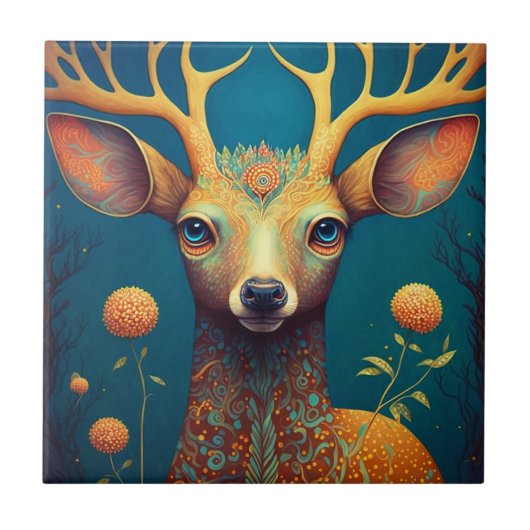 Whimsical Deer Fantasy Art Tegeltje (Voorkant)