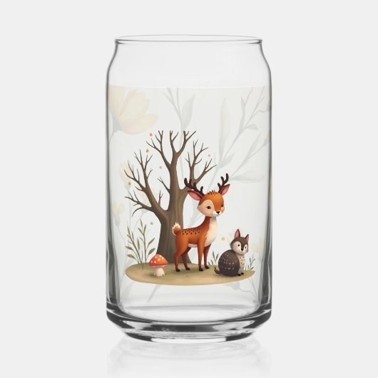 Whimsical Deer & Hedgehog Printed Can Glass (Recto)