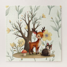 Whimsical Deer & Hedgehog Puzzle with Gift Box