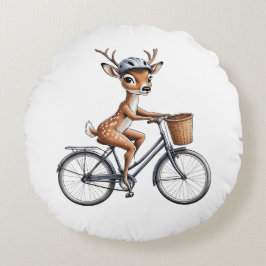 Whimsical Deer Rijden op een fiets - met de hand g Rond Kussen