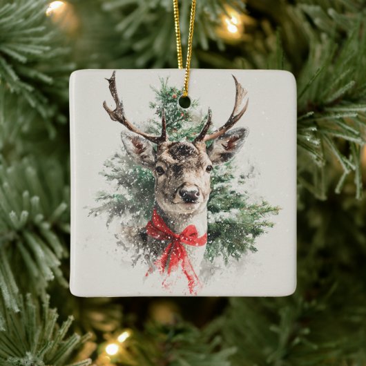 Whimsical Deer with Red Bow Christmas Ornament (Boom)