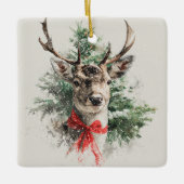 Whimsical Deer with Red Bow Christmas Ornament (Voorkant)
