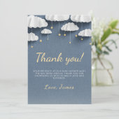 Whimsical Denim Blue Baby shower bedankkaart (Staand voorkant)