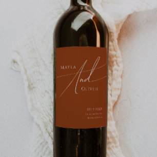 Whimsical Desert Terracotta Wedding Wine Label Wijn Etiket