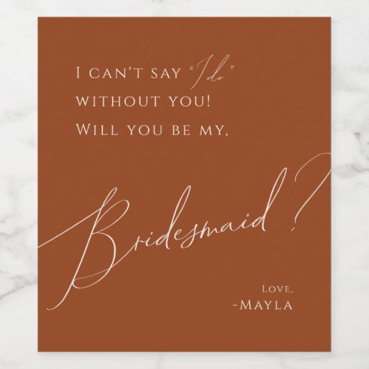 Whimsical Desert | Voorstel Terracotta Bridesmaid Wijn Etiket (Enkel label)