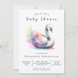 Whimsical Digital Swan Baby shower Kaart