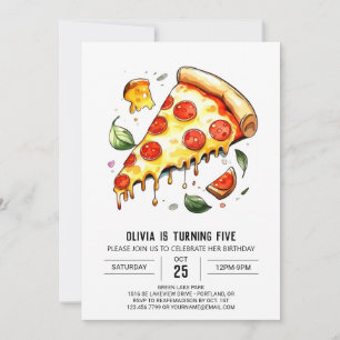 Whimsical digitale pizza verjaardag kaart
